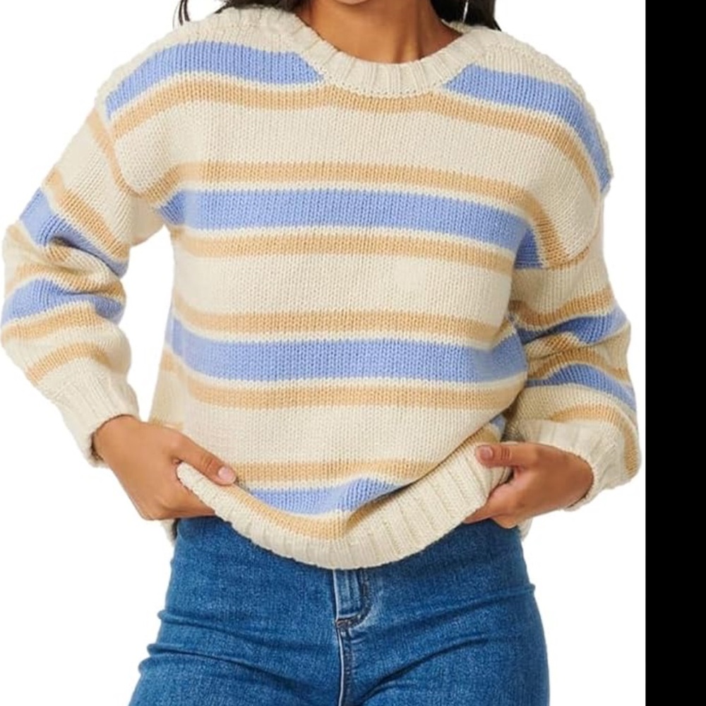Rip Curl Striped Blue and Tan Sweater - Picture 3 of 3